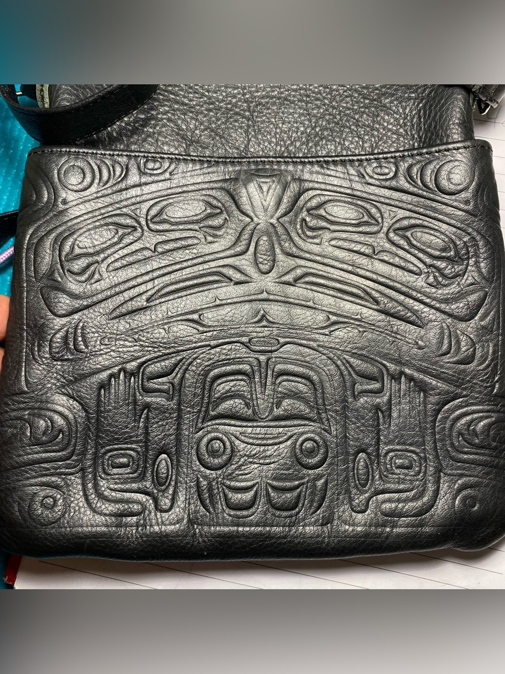 Panabo Bear Box Spirit of the Wild Black Leather Embossed Crossbody Bag Canada